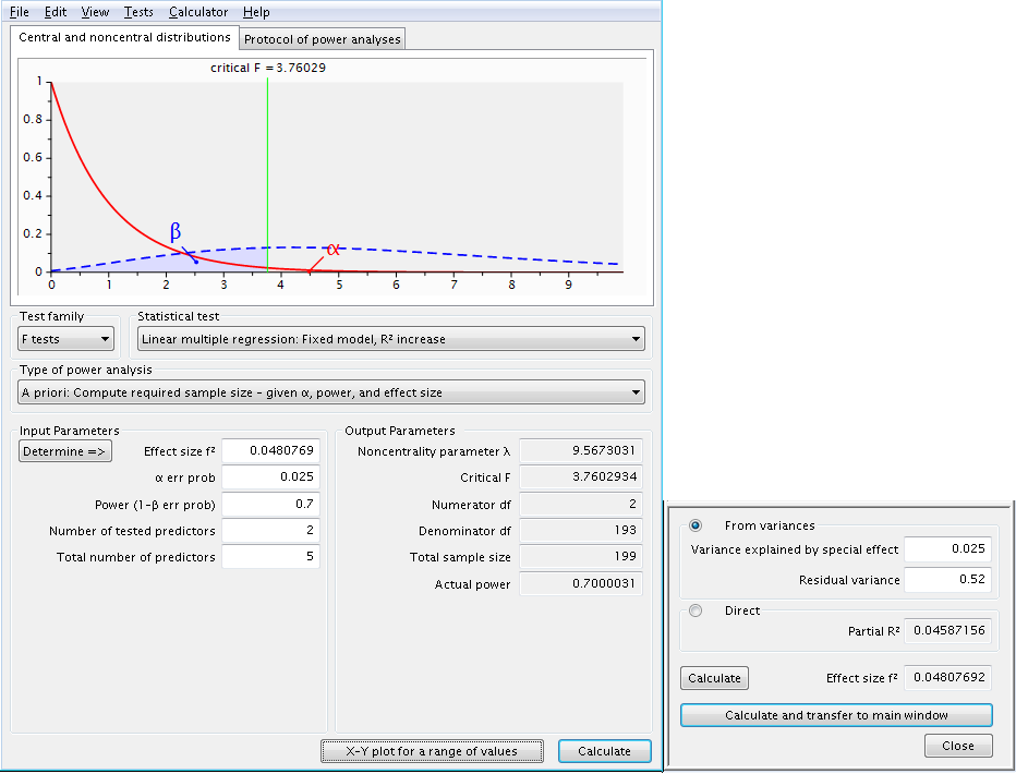 Power Analysis Linear multiple regression F Test R2 increase (categorical predictors, alpha = 0.025)